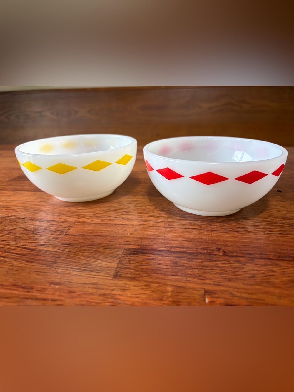 Vintage Fire King Red and Yellow Colonial Diamond Bowls -2